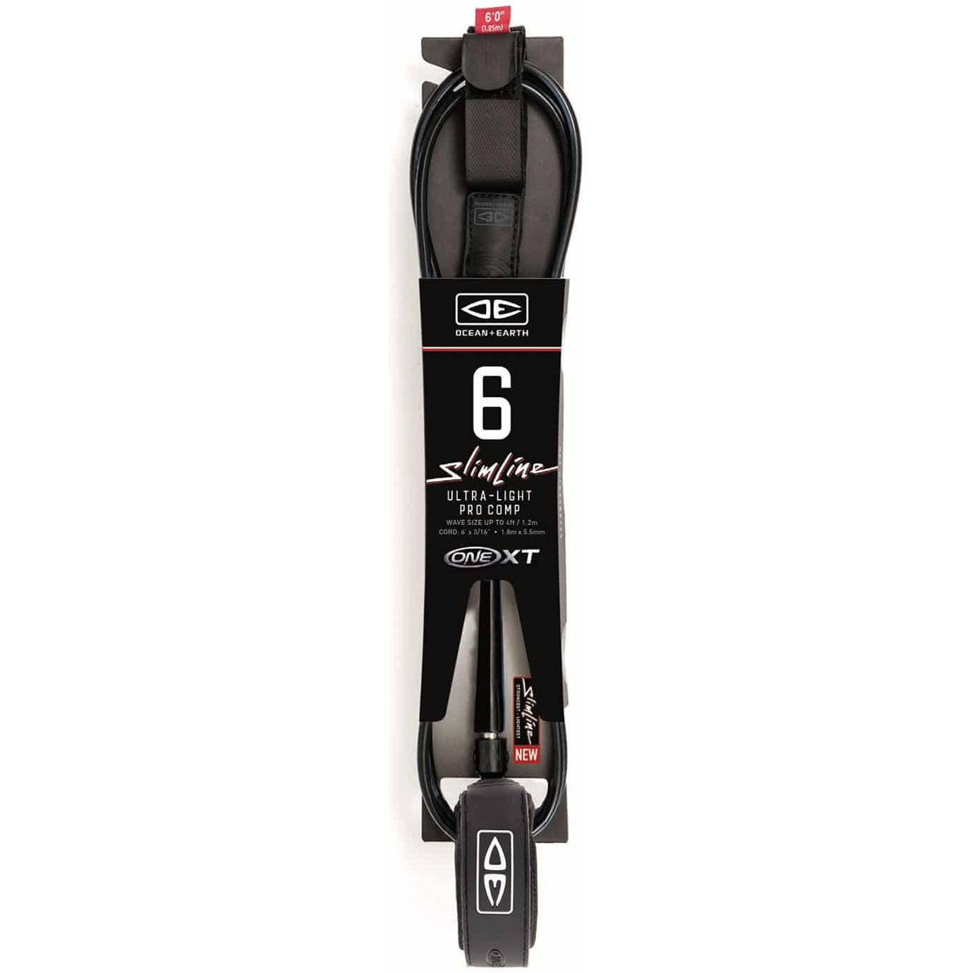 2026 Ocean And Earth Premium One-XT 6FT Slimline Lightweight Comp Surf Leash OESLSC60XT - Black